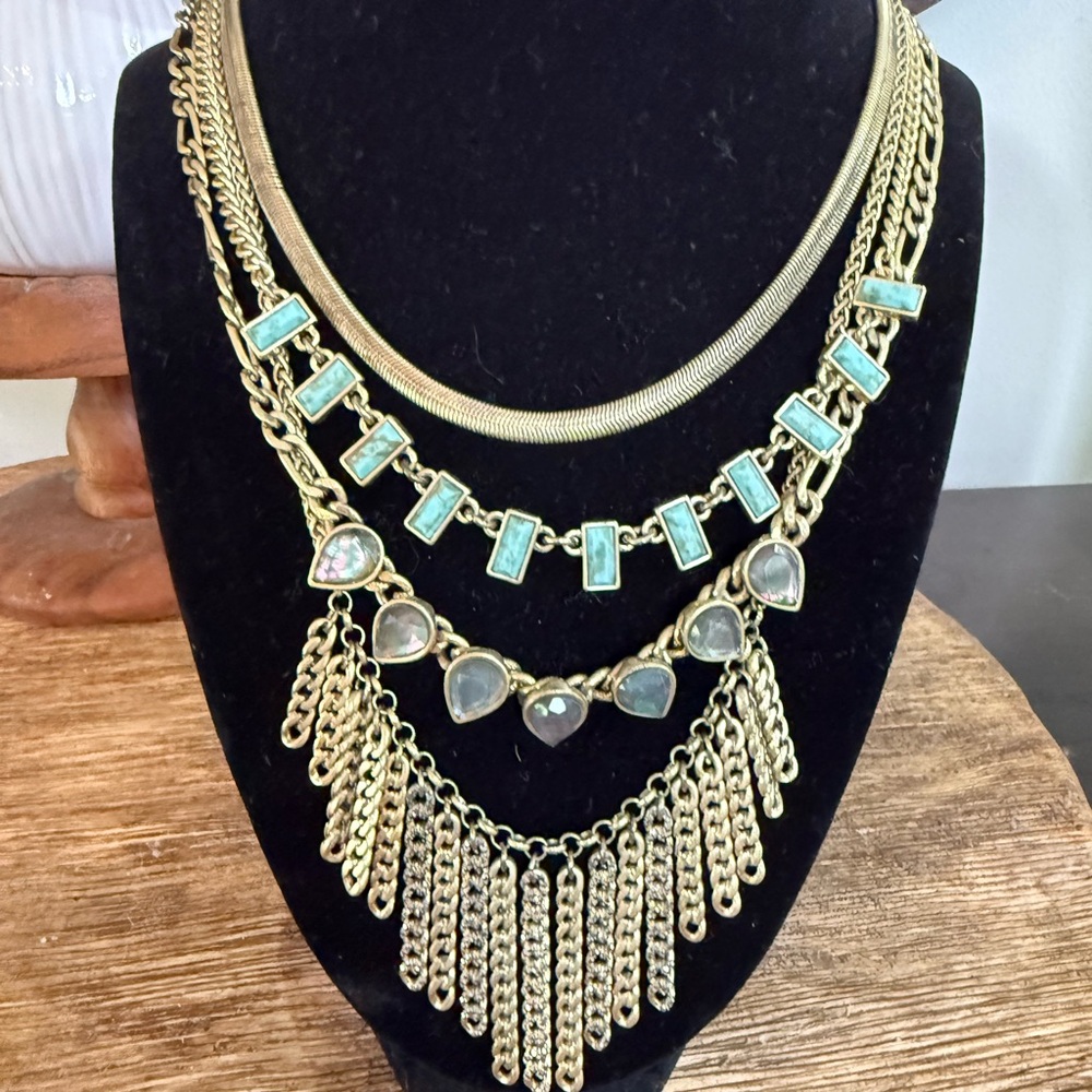 Lucky Brand Gold-Tone Layered Necklace with Turquoise and Iridescent Stones LOVE